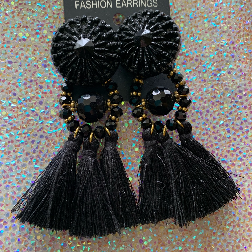Black Crystal Fringe Chandelier Earrings